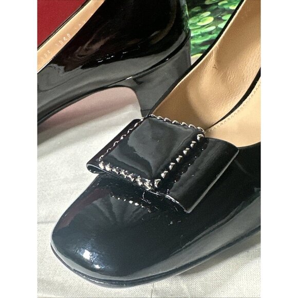 Salvatore Ferragamo Black Patent Leather Chunky Kitten Heels Pumps size 10 AA - Picture 13 of 16